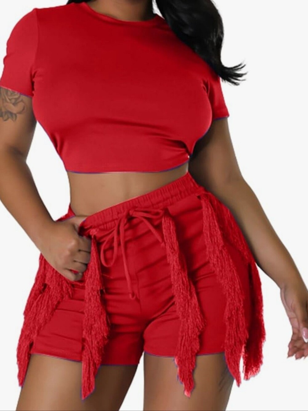 Red Fringe Trim Shorts L, XL, XXL, Y2K Lounge Festival Drawstring Shorts